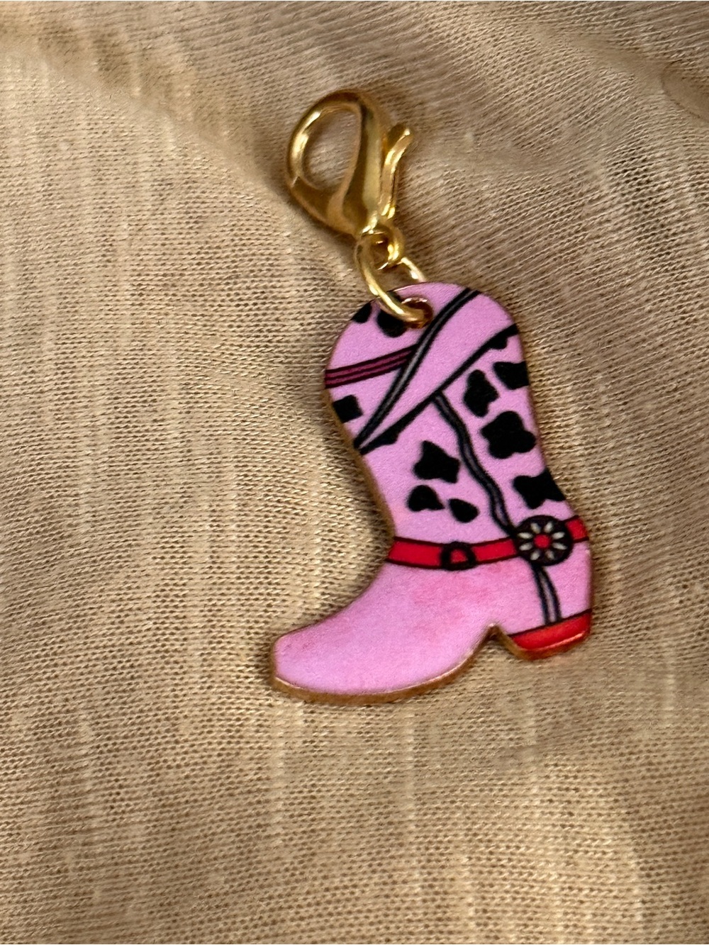 Pink Cowboy Boot Enamel Charm with Gold Clasp - Picture 2 of 3